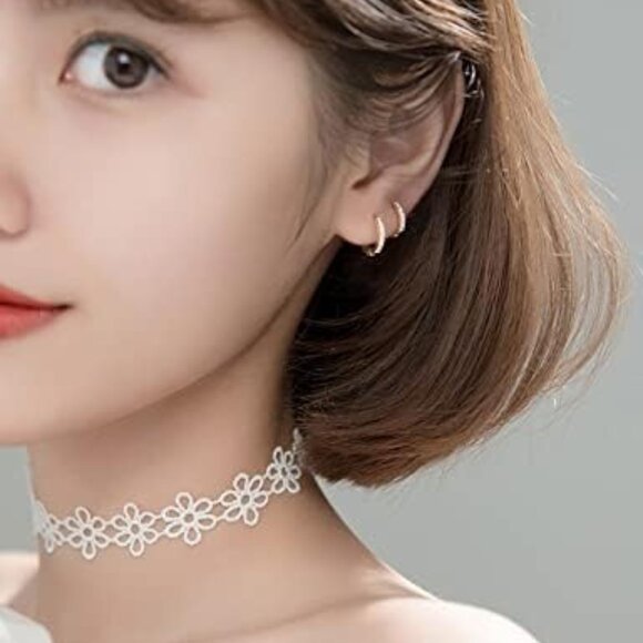 925 Sterling Silver Small Hoop Earrings Cubic Zirconia Huggie Hoop Earrings, 3 P - Picture 4 of 6